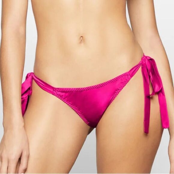NWT SKIMS Woven Shine Tie Side Brief In Pink Raspberry Sexy Baby Doll Lingerie - Picture 2 of 9